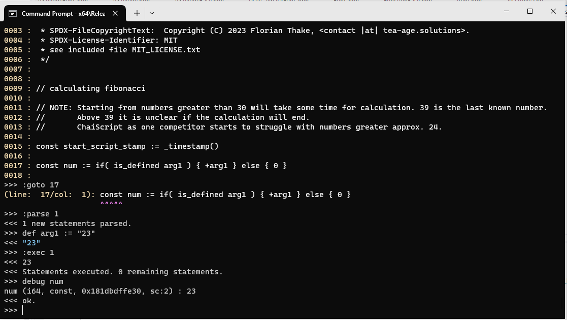 Example screenshot of interactive debugging.