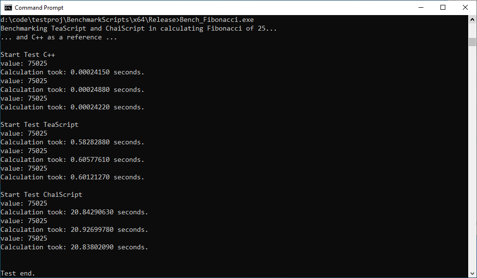 screenshot of the benchmark run.