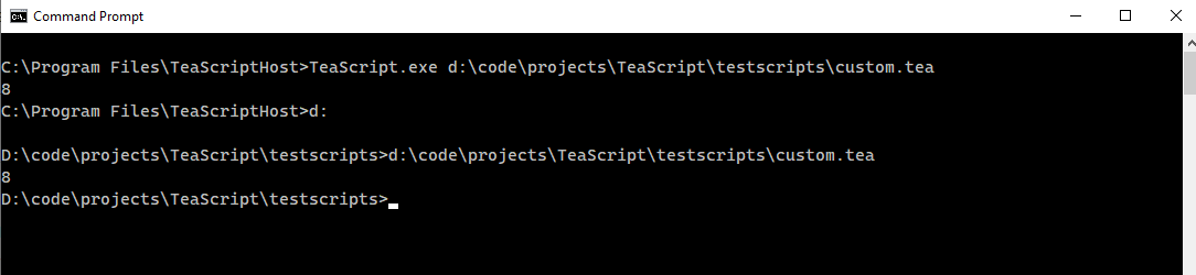 Invoking a TeaScript file as standalone with the TeaScript Host Application.